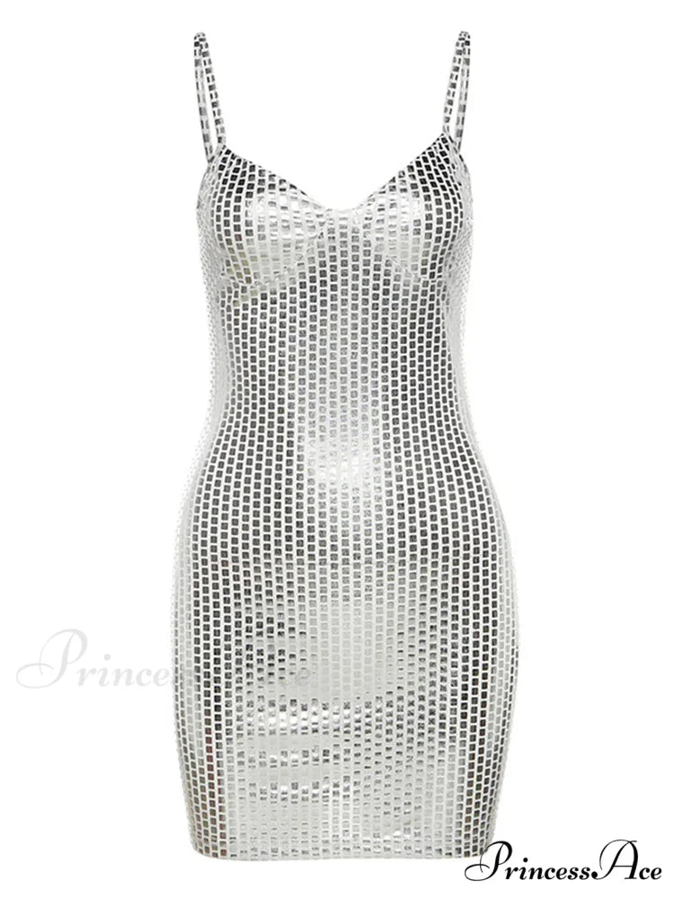 Sexy Shiny Summer Party Fashion Sleeveless Spaghetti Mini Dress