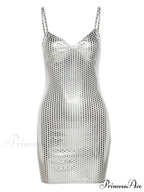 Sexy Shiny Summer Party Fashion Sleeveless Spaghetti Mini Dress