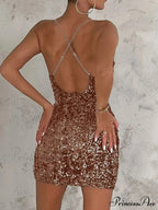 Sexy Silver Glitter Deep V-Neck Sequin Mini Bodycon Dress