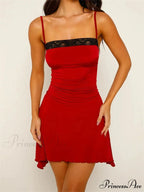 Sexy Slash Neck Summer A line Spaghetti Mini Dress