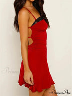 Sexy Slash Neck Summer A line Spaghetti Mini Dress