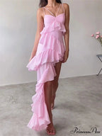 Sexy Sleeveless Strap Sling for Women V-neck Ruffles Hem Y2K Off Shoulder High Split Party Vestidos