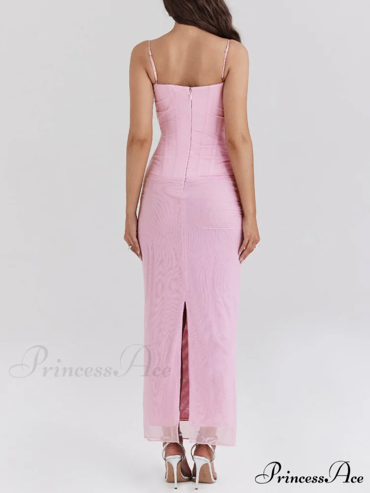 Sexy Slim Fit Hip-Hugging Graceful Slit Mesh Long Skirt