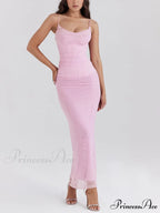 Sexy Slim Fit Hip-Hugging Graceful Slit Mesh Long Skirt