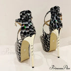 Sexy Snake-Print Platform Buckle-Strap Peep-Toe 17CM Sexy Banquet Ladies High Heel