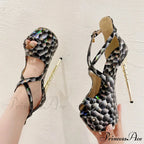 Sexy Snake-Print Platform Buckle-Strap Peep-Toe 17CM Sexy Banquet Ladies High Heel