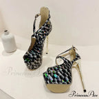 Sexy Snake-Print Platform Buckle-Strap Peep-Toe 17CM Sexy Banquet Ladies High Heel