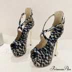 Sexy Snake-Print Platform Buckle-Strap Peep-Toe 17CM Sexy Banquet Ladies High Heel
