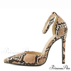 Sexy Snake-Print Pointed-Toe Stripper Heels Women Pumps SandalsFashion Ankle-Buckle Strap Stilettos High Heel