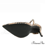Sexy Snake-Print Pointed-Toe Stripper Heels Women Pumps SandalsFashion Ankle-Buckle Strap Stilettos High Heel