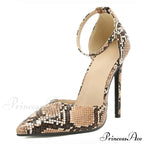Sexy Snake-Print Pointed-Toe Stripper Heels Women Pumps SandalsFashion Ankle-Buckle Strap Stilettos High Heel