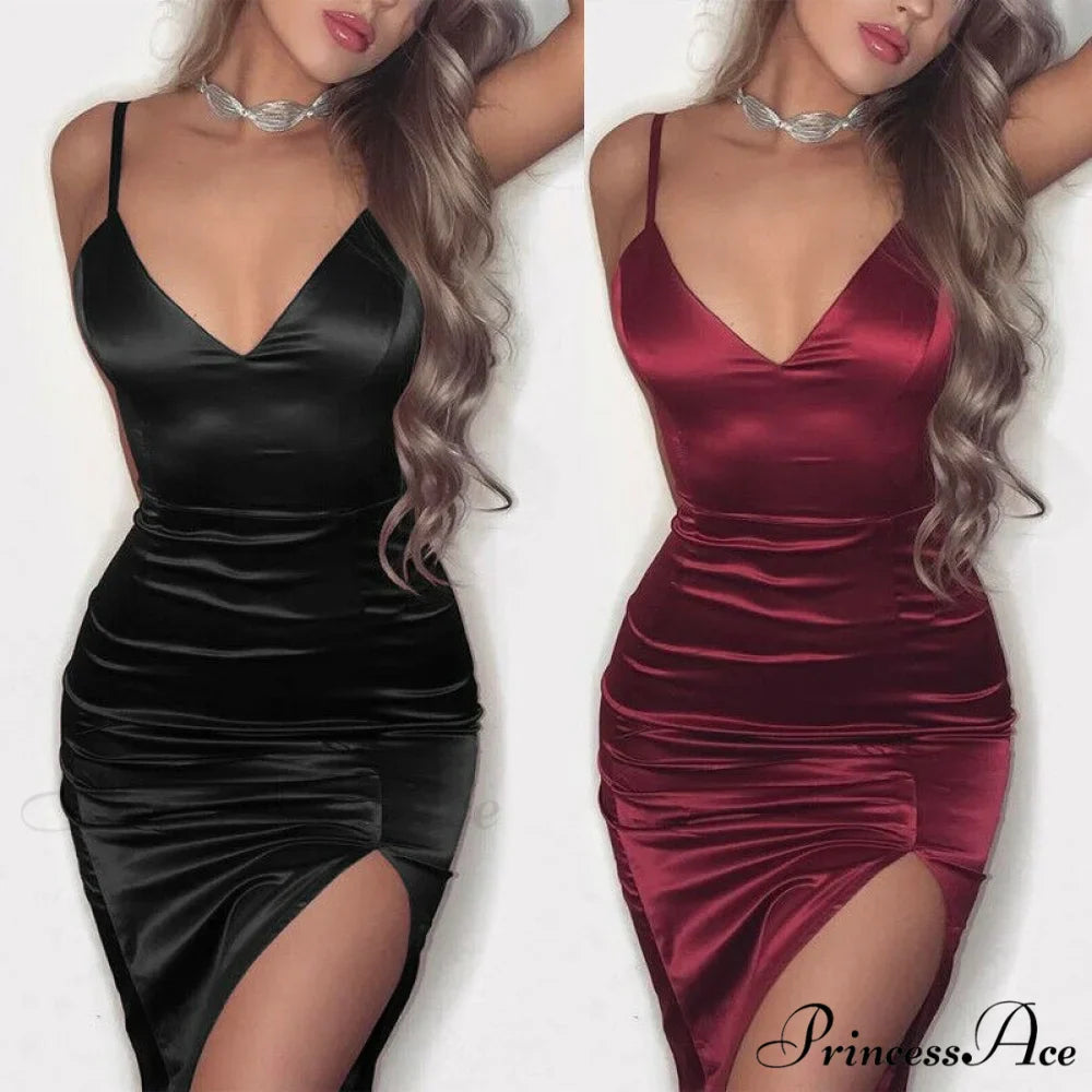 Sexy Solid V-Neck Bodycon Sleeveless Mini Dresses