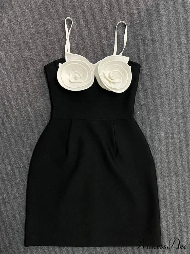 Sexy Spaghetti Strap 3D Flower Bandage Sleeveless Floral A-Line Christmas Party Dress