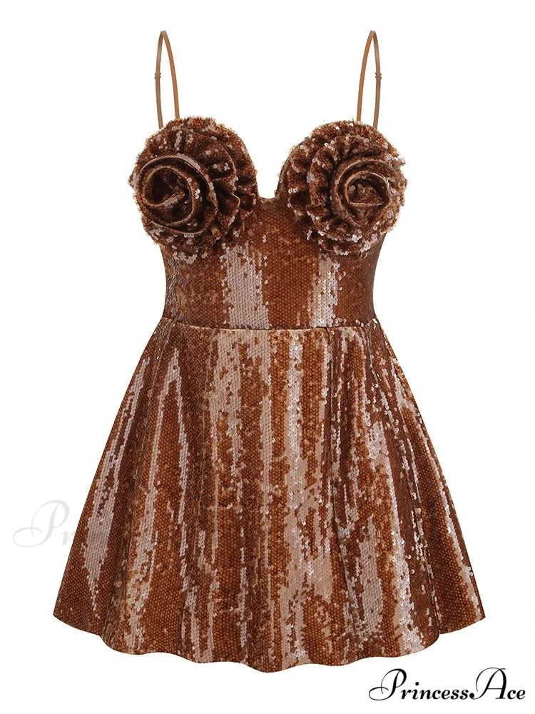 Sexy Spaghetti Strap Sequins Flower Mini A-Line Backless Christmas Party Dress