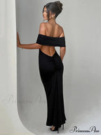 Sexy Strapless Backless Maxi Dress - Solid Off-shoulder Sleeveless Bodycon Christmas Party Dress