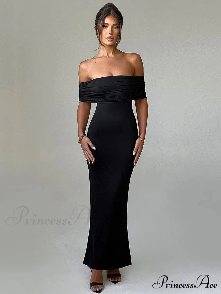 Sexy Strapless Backless Maxi Dress - Solid Off-shoulder Sleeveless Bodycon Christmas Party Dress