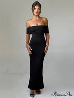 Sexy Strapless Backless Maxi Dress - Solid Off-shoulder Sleeveless Bodycon Christmas Party Dress