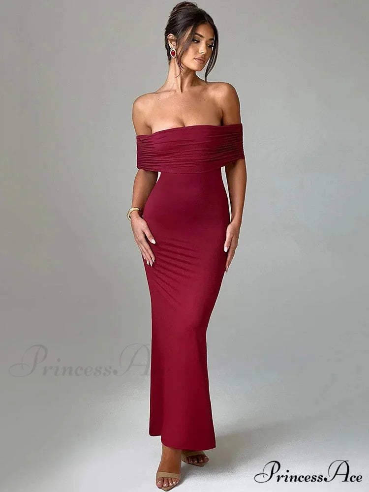 Sexy Strapless Backless Maxi Dress - Solid Off-shoulder Sleeveless Bodycon Christmas Party Dress