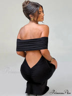 Sexy Strapless Backless Maxi Dress - Solid Off-shoulder Sleeveless Bodycon Christmas Party Dress