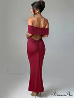 Sexy Strapless Backless Maxi Dress - Solid Off-shoulder Sleeveless Bodycon Christmas Party Dress