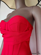Sexy Strapless Backless Split Bustier Red Christmas Party Dress