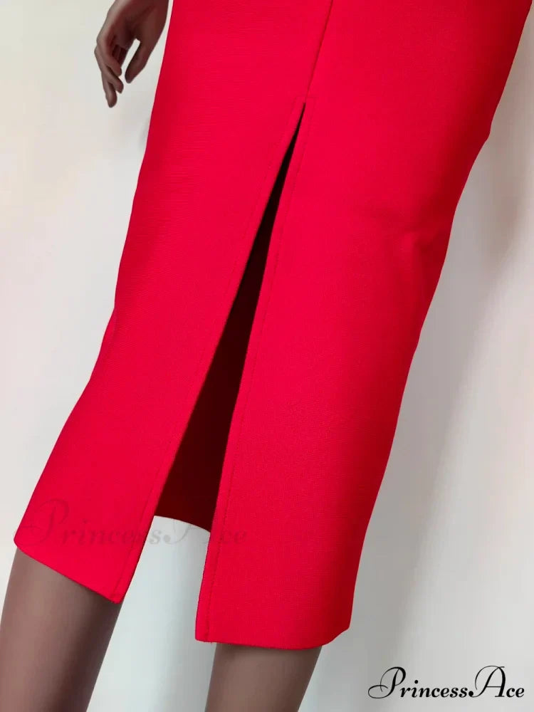 Sexy Strapless Backless Split Bustier Red Christmas Party Dress