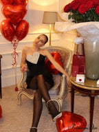 Sexy Strapless Heart Diamonds Bandage Gloves Black Backless Bodycon Christmas Party Dress