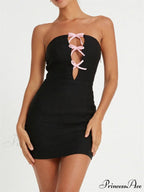 Sexy Strapless Off Shoulder Casual Bow Patchwork Cutout Mini Dress