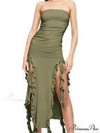 Sexy Strapless Off Shoulder Women Ruffles Split Beach Summer Slim Fit Party Female Vestido