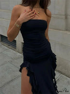 Sexy Strapless Off Shoulder Women Ruffles Split Beach Summer Slim Fit Party Female Vestido