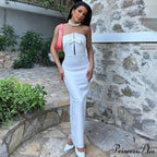 Sexy Strapless Slim Hollow Out Maxi Red Christmas Party Dress