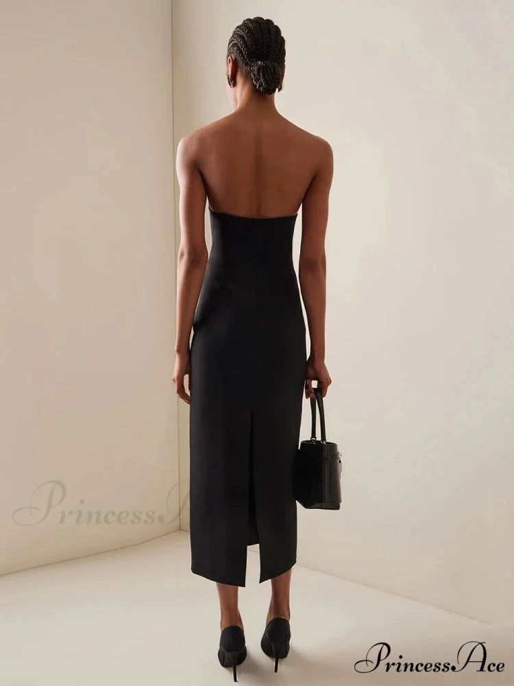 Sexy Strapless V Neck Diamonds Bandage Black Sleeveless Christmas Party Dress