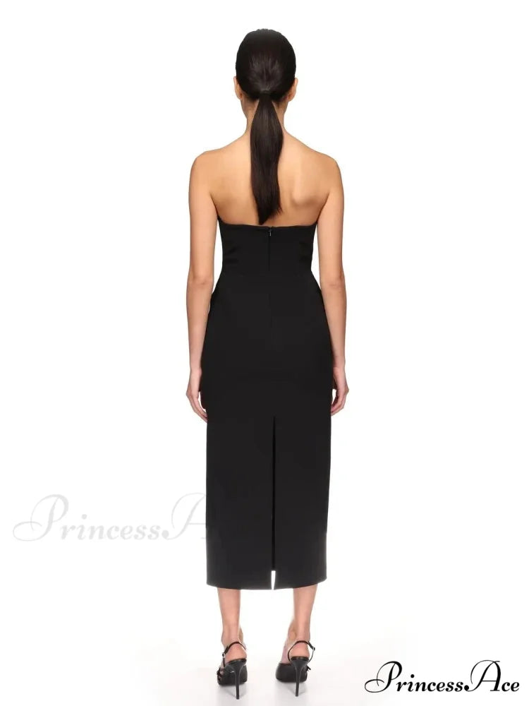 Sexy Strapless V Neck Diamonds Bandage Black Sleeveless Christmas Party Dress