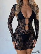 Sexy Summer Party Long Sleeve V neck Mini Dress