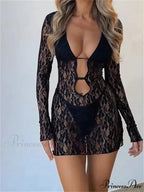 Sexy Summer Party Long Sleeve V neck Mini Dress