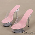 Sexy Transparent Nightclub High Platform Slippers Open-Toe Summer Catwalk Sexy Stylish High Heel