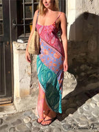 Sexy U-Neck Backless Bosnian Graceful Print Suspender Maxi Dress