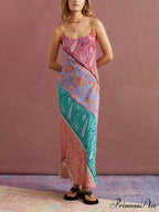 Sexy U-Neck Backless Bosnian Graceful Print Suspender Maxi Dress