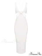 Sexy V Neck Flower Hollow Out Design Midi Dress Halter Christmas Party Dress