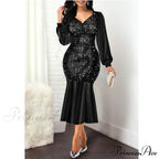 Sexy V Neck Sequin Evening Wedding Party Dress