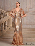 Sexy V-neck Sequins Mermaid Party Dress