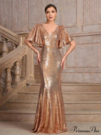 Sexy V-neck Sequins Mermaid Party Dress