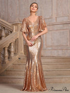 Sexy V-neck Sequins Mermaid Party Dress