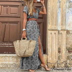 Sexy V-neck Short Sleeve Belted Maxi Dress