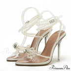 Sexy White String-Bead TransparentFashionable Butterfly-Knot Clear Pointed-Toe Summer Pumps High Heel