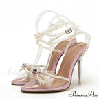 Sexy White String-Bead TransparentFashionable Butterfly-Knot Clear Pointed-Toe Summer Pumps High Heel