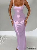 Sexy Women Bodycon Solid Metallic Sleeveless Strap Summer Backless Party Female Vestidos Streetwear