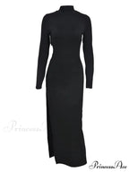 Sexy Women High Split Sleeve High Neck Solid Evening Side Cutout Bodycon Female Vestidos