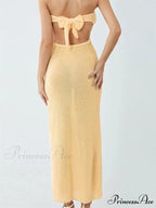 Sexy Women Knitted Tube Strapless Off Shoulder Solid Summer Tie-up Backless Beach Female Vestidos