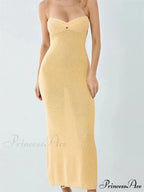 Sexy Women Knitted Tube Strapless Off Shoulder Solid Summer Tie-up Backless Beach Female Vestidos